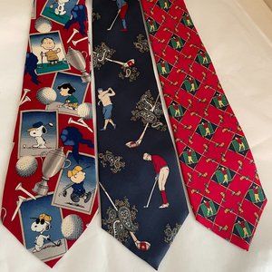 Bundle (3) Silk Men's Golf Neckties Classic From Peanuts, Allyn, Tommy Hilfiger